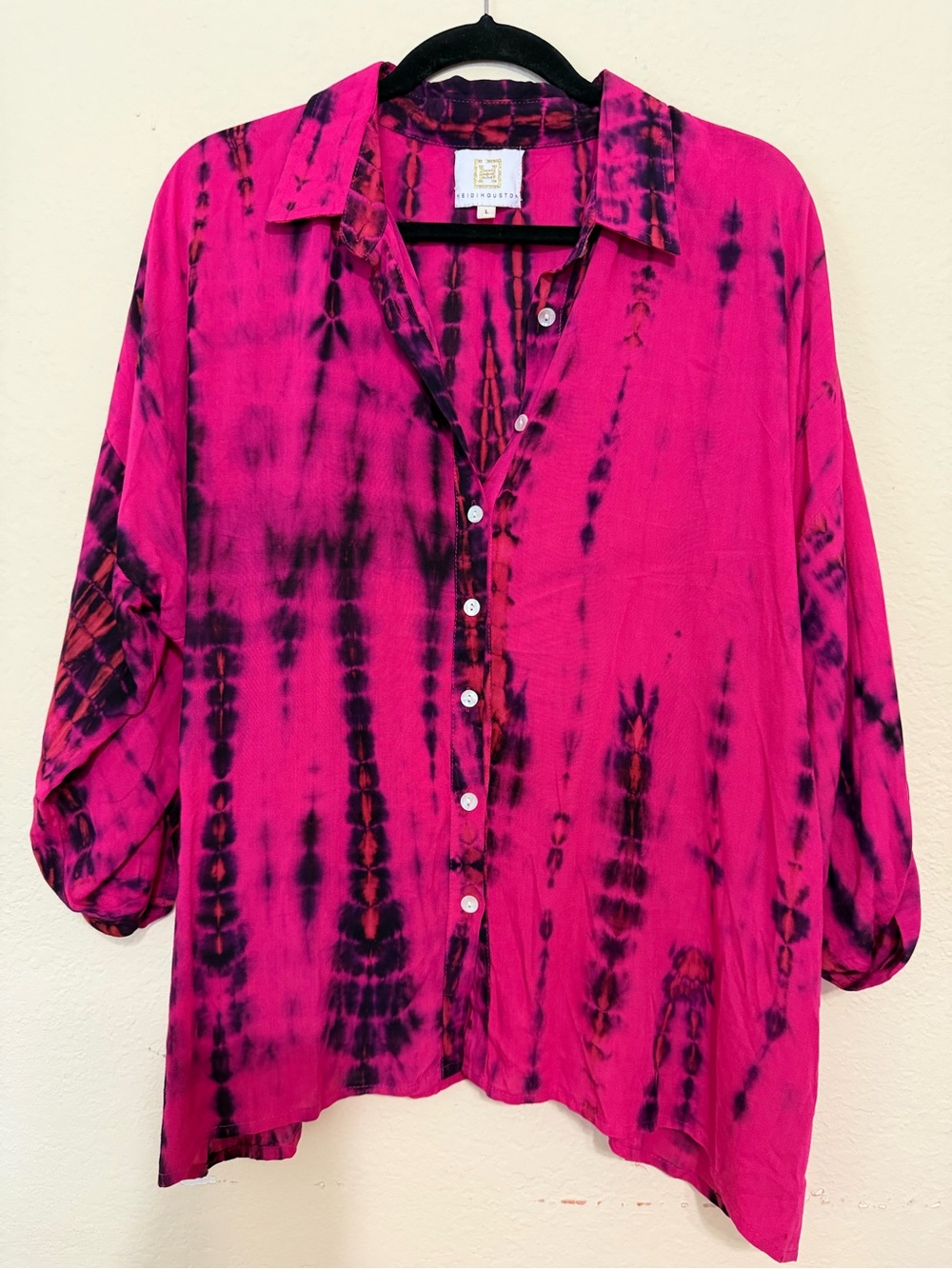 Heidi Houston Tie-Dye Set Button-Front Women’s Top and Pants in Magenta